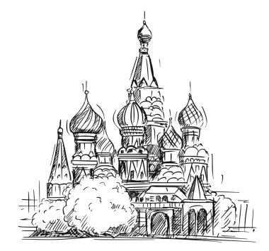 Karikatür kroki Saint Basils Katedrali, Moskova, Rusya Federasyonu