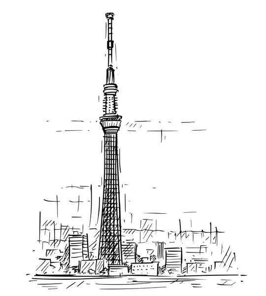 Kreskówka szkic Tokyo Skytree wieża, Japonia — Wektor stockowy