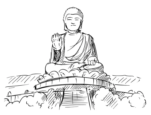 Dibujos animados de la estatua de Tian Tan o Gran Buda, Hong Kong — Archivo Imágenes Vectoriales