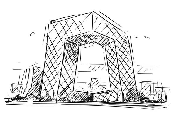 Kreslený náčrtek Čína centrální televize Headquarters Building, Peking, Čína — Stockový vektor