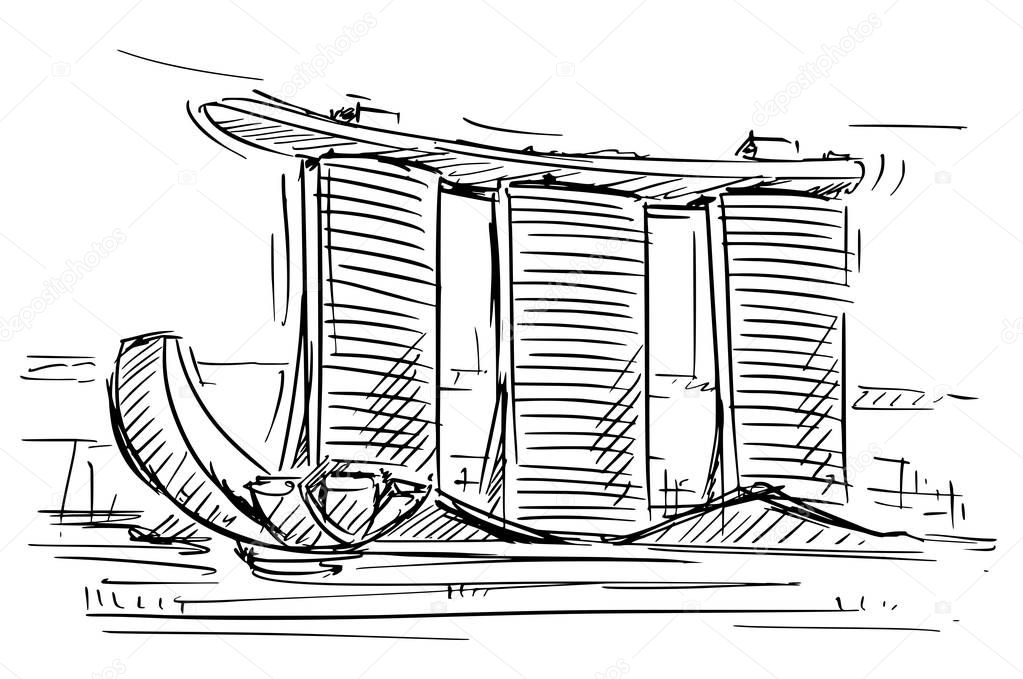 Cartoon Sketch of the Marina Bay Sand, Singapore