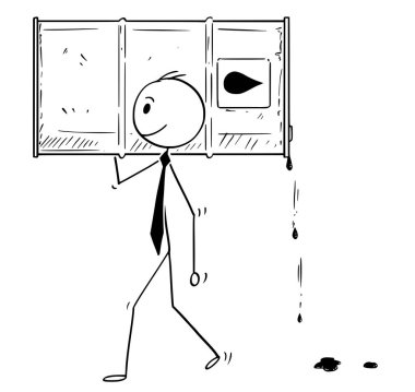 Karikatür işadamı Carry varil petrol veya yakıt