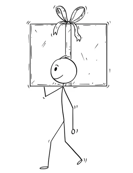 Tecknad av man eller affärsman bära stora gåva rutan närvarande i Wrap — Stock vektor
