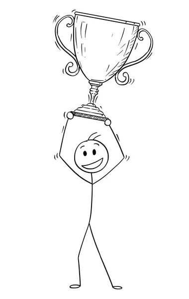 Cartoon van succesvolle Man of een zakenman die houdt een Cup Trophy — Stockvector