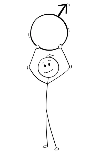 Γελοιογραφία του ανθρώπου που κρατώντας αρσενικό σύμβολο του σεξ — Διανυσματικό Αρχείο