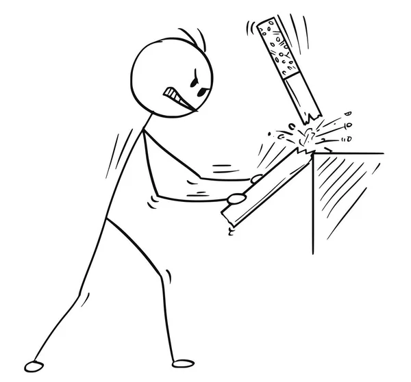 Karikatur eines wütenden Mannes, der Zigarette bricht, als Metapher für das Ende des Rauchens — Stockvektor