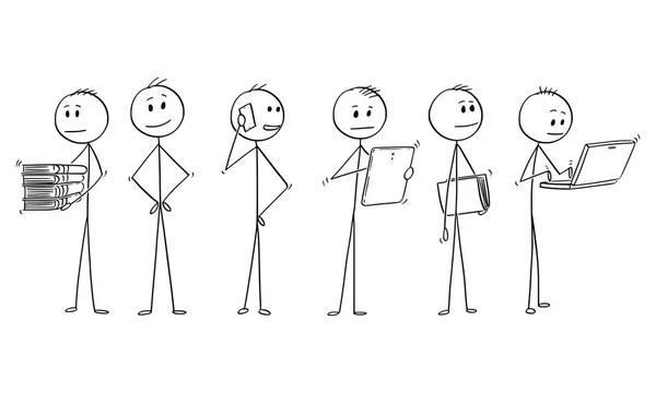 Caricature de l'équipe ou du groupe d'hommes d'affaires faisant du travail de bureau — Image vectorielle