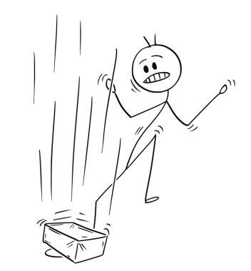 Adam ya da işadamı karikatür kime tuğla veya yaya olarak aşağı taş düşme