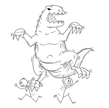 Karikatür kişi veya canavar dinozor Godzilla yaratık uzak çalışan iş adamları