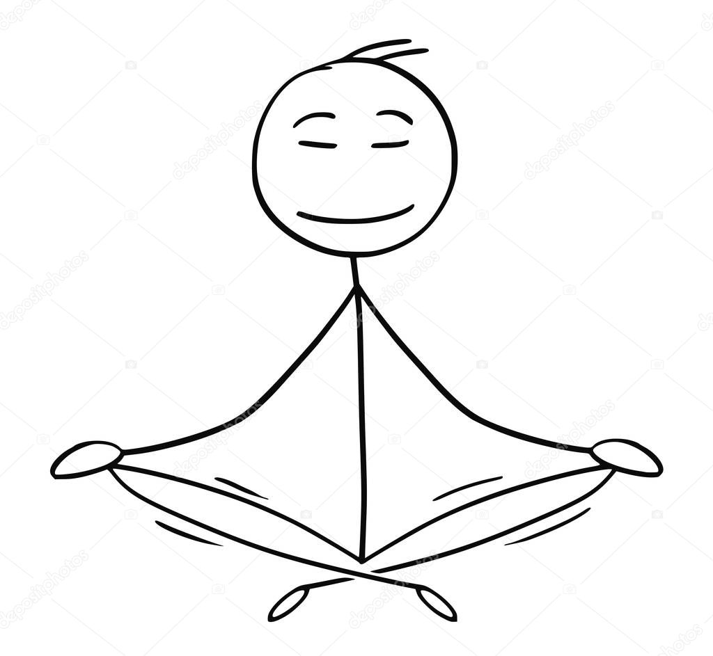 Cartoon of Man or Businessman in Yoga Lotus Position for Relaxation and Meditation