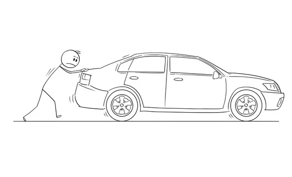 Kreskówka mężczyzna lub biznesmen naciśnięcie uszkodzony samochód — Wektor stockowy