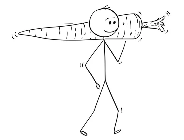大きなニンジン野菜を運ぶ男の漫画 — ストックベクタ