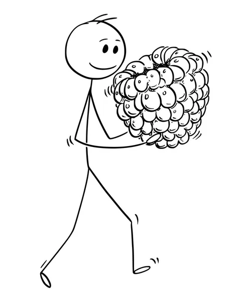 大きな熟したラズベリー フルーツを運ぶ男の漫画 — ストックベクタ