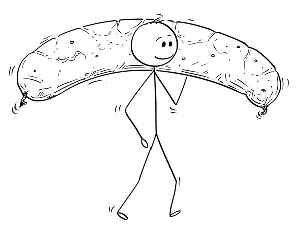 Dibujos animados del hombre llevando salchicha grande — Archivo Imágenes Vectoriales