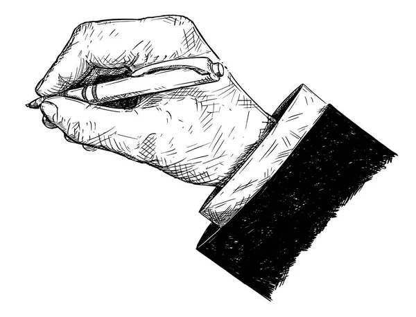 Konstnärliga vektorillustration för eller ritning av affärsmannen Hand skriftligen kostym med kulspetspenna — Stock vektor