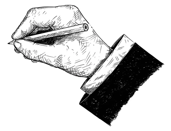 Vektor künstlerische Illustration oder Zeichnung von Geschäftsmann Hand in Anzug Schreiben mit Bleistift — Stockvektor