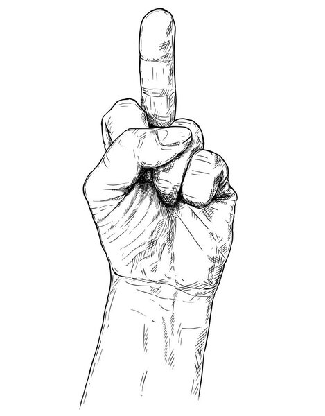 Vector Artistic Illustration or Drawing of Fuck You or Fuck Off Middle Finger Up Hand Gesture