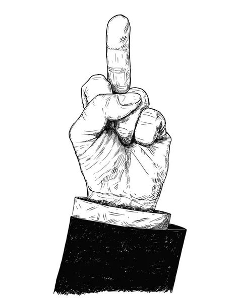 Vector Artistic Illustration or Drawing of Fuck You or Fuck Off Middle Finger Up Businessman Hand in Suit Gesture — Stock Vector