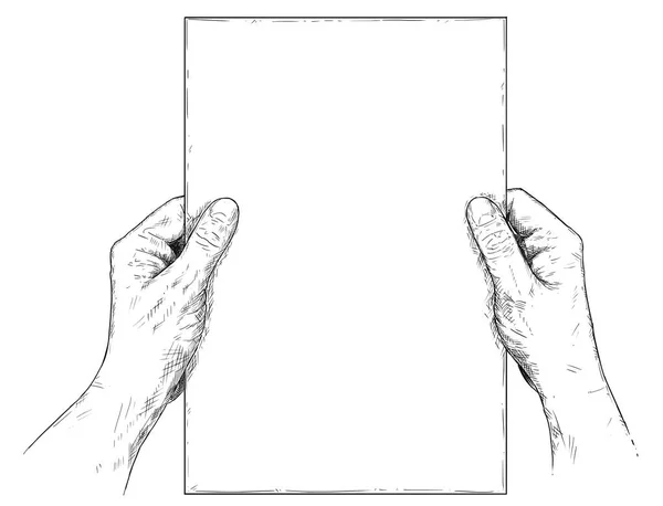 Ilustración artística vectorial o dibujo de manos sosteniendo hoja de papel en blanco — Archivo Imágenes Vectoriales