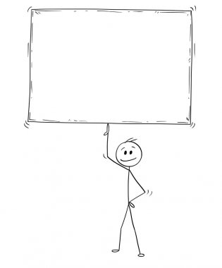 Adam ya da Holding ya da büyük boş işaret parmağına Dengeleme işadamı, çizgi film