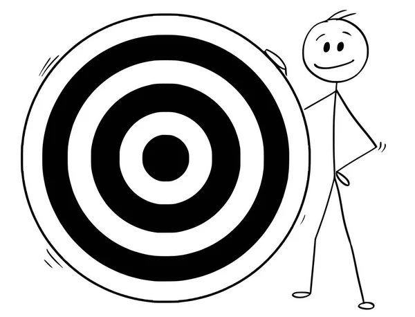 Cartoon of Man or Businessman and Big Dartboard Target — Stock Vector