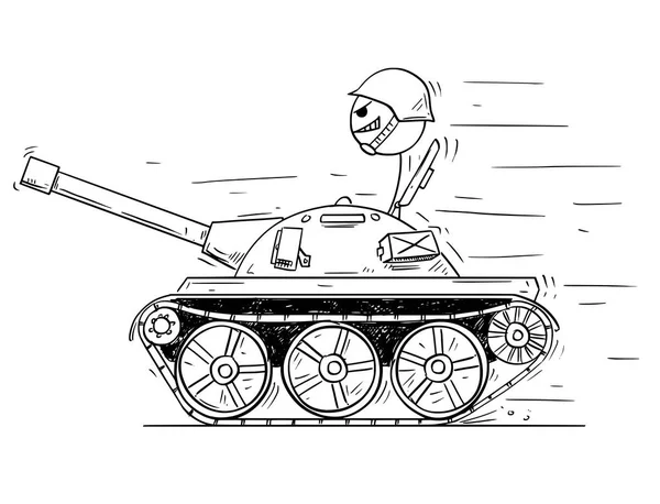 Kreslený vojáka v malé nádrži. Koncept války jako hra — Stockový vektor