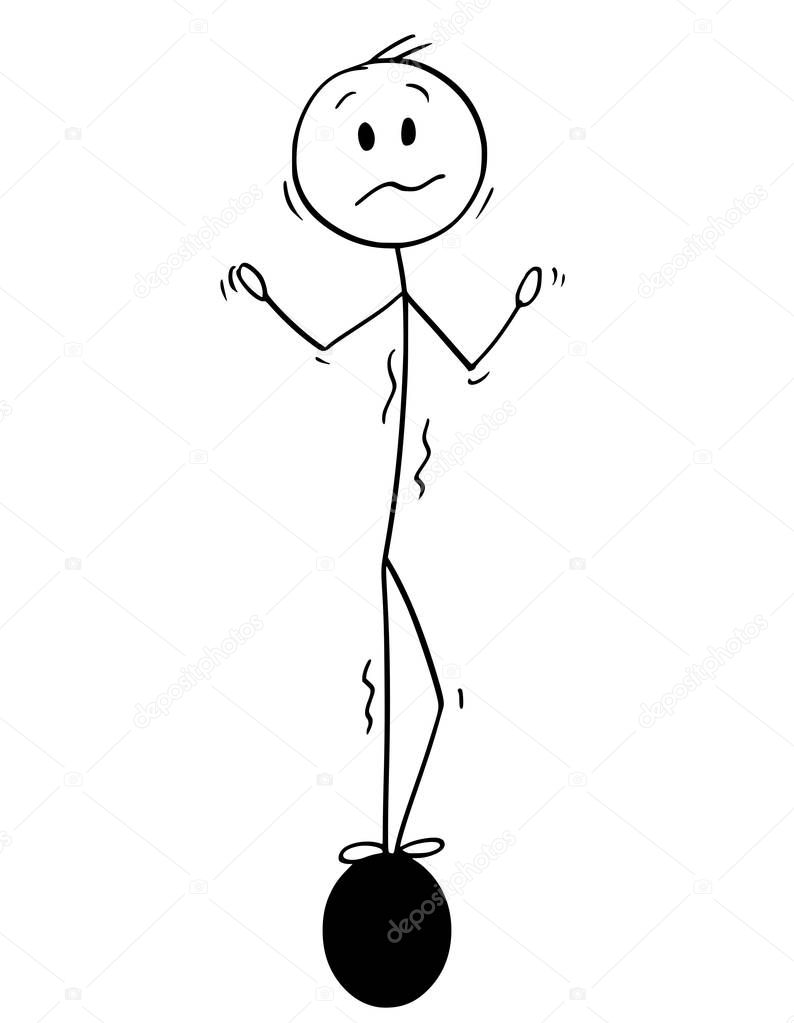 Cartoon of Man or Businessman and Big Decimal Separator or Point or Comma Symbol or Sign