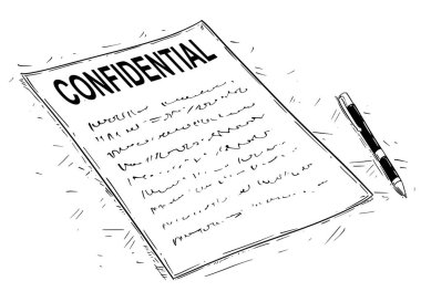 Vector Artistic Drawing Illustration of Handwritten Confidential Document and Pen clipart