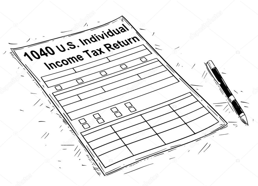 Vector Artistic Drawing Illustration of 1040 Individual Income Tax Return Form