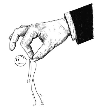 Adam ya da işadamı karikatür taşınmış veya dev el tarafından manipüle