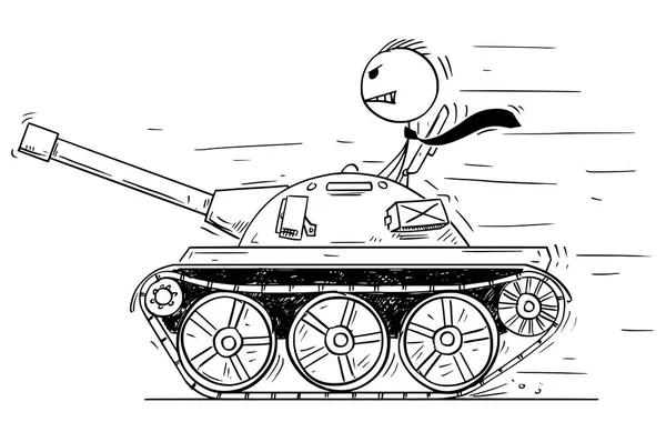 Мультфільм бізнесмена або політика в маленькому танку. Концепція війни як гри — стоковий вектор