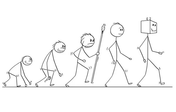 Desenhos animados do progresso do processo de evolução humana, sucessor do humano moderno é robô —  Vetores de Stock