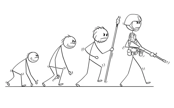 Desenhos animados do Soldado Humano Moderno ou Guerreiro Progresso do Processo de Evolução —  Vetores de Stock