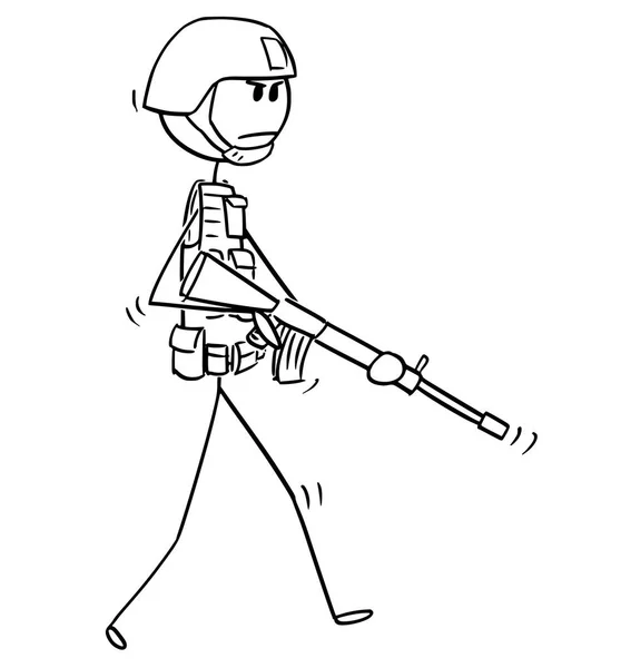 Ilustración de dibujos animados del soldado moderno — Vector de stock
