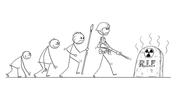 Desenhos animados do progresso do processo de evolução humana, sem sucesso humano moderno, por causa da guerra nuclear —  Vetores de Stock