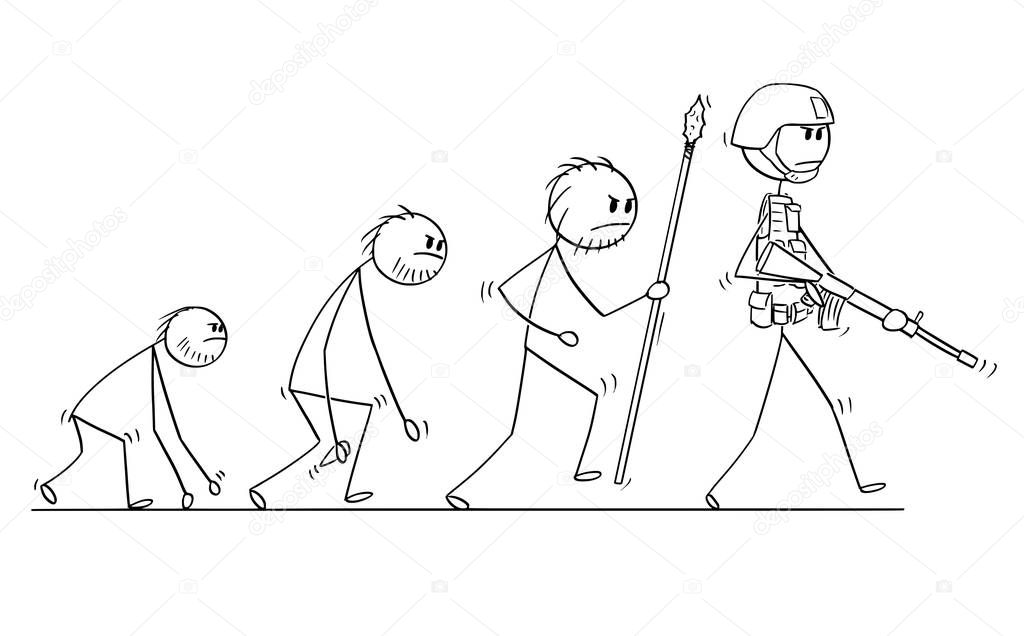 Cartoon of Modern Human Soldier or warrior Evolution Process Progress