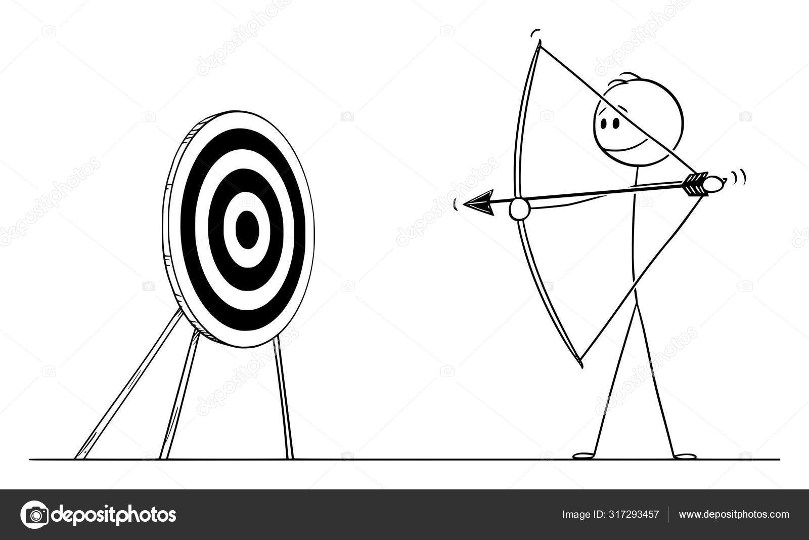 Vector Cartoon Illustration of Man or Businessman Shooting Arrow at Target  with Bow. Pointing at Goal or Success Stock Vector Image by  ©ursus@ #317293457