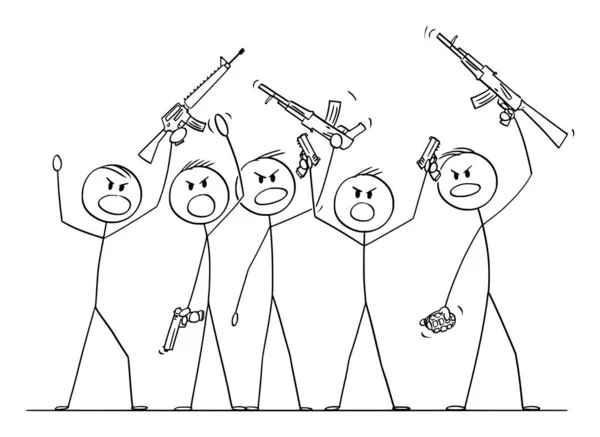 Dibujos animados vectoriales ilustración del grupo de soldados o personas armadas con armas de fuego demostrando o Brandish con pistolas y rifles — Archivo Imágenes Vectoriales