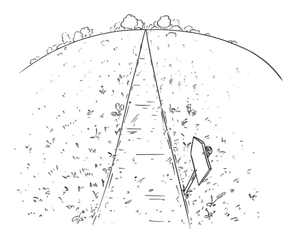 Vector Cartoon Illustration of the Path or Way Forward Through Nature, Pen and Ink Black and White Drawing — ストックベクタ
