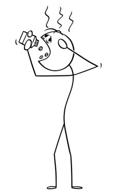 Erkek Acı Çeken Baş Ağrısı ya da Dose 'dan İlaç Almanın Vektör Çizgi Filmi