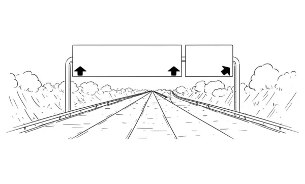 Vektorové kreslení ilustrace dálnice vpřed s větvením, šipkami a prázdným znaménkem — Stockový vektor