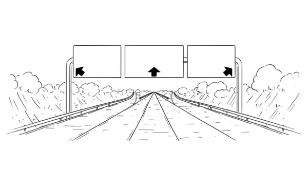 Ilustración de dibujo vectorial de la autopista hacia adelante con ramificación, flechas y signo vacío — Archivo Imágenes Vectoriales