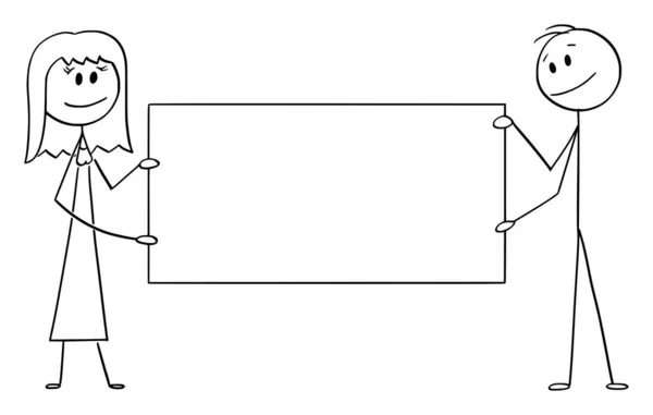 Vektor Tecknad Illustration av Par Man och Kvinna Håller Stora Tomma Tecken — Stock vektor