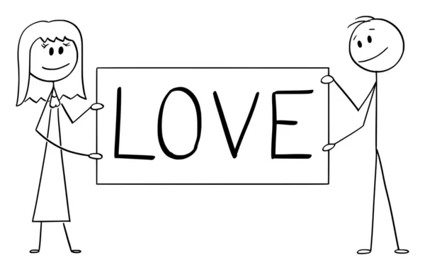 Vector cartoon illustratie van paar man en vrouw met grote liefde teken — Stockvector