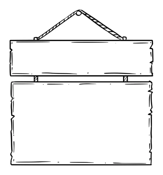 Desenho de doodle vetorial de duas placas de sinal de madeira vazias ou em branco na corda — Vetor de Stock