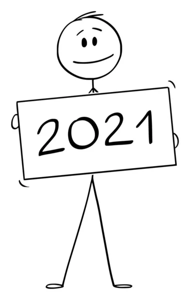 Ilustracja człowieka lub biznesmena Holding rok 2021 Litery Sign — Wektor stockowy