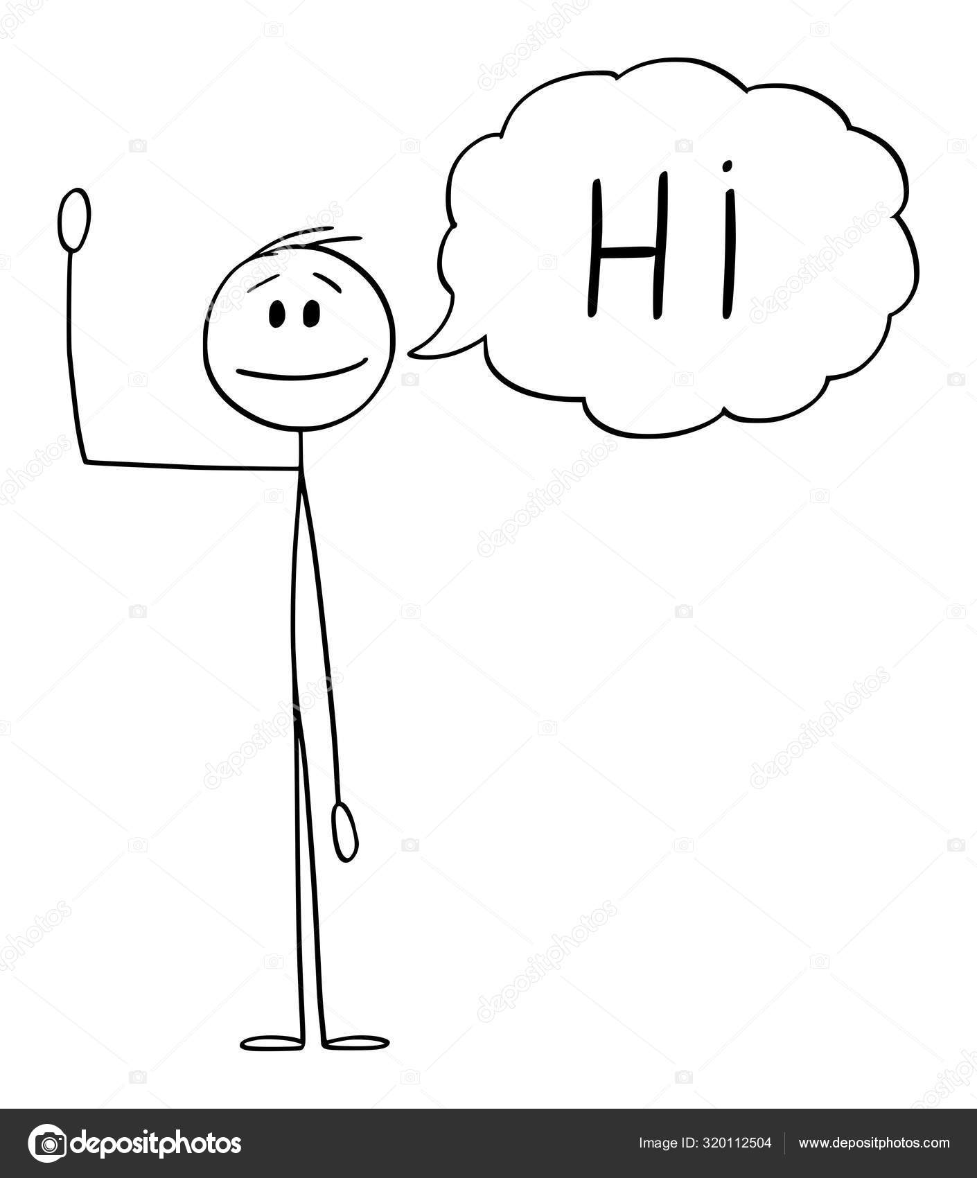 Vector Cartoon Illustration of Man or Businessman Waving his Hand and  Greeting with Speech Bubble or Text Balloon Saying Hi Stock Vector Image by  ©ursus@ #320112504
