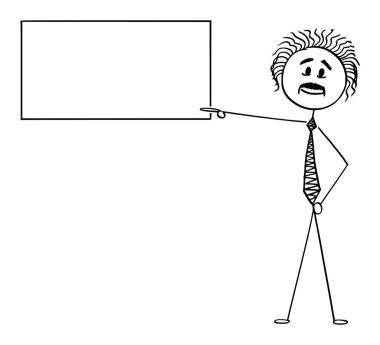 Bilim adamı Albert Einstein 'ın vektör karikatür çizimi Boş İşareti işaret ediyor