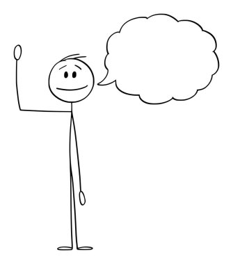 İnsan ya da İş Adamı 'nın Boş Konuşma Balonu ya da Metin Balonu ile El ve Selamlamasının Vektör Çizgi Filmi