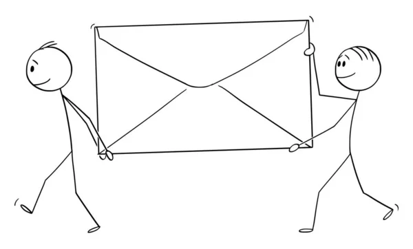 Illustrazione del fumetto vettoriale di due uomini o uomini d'affari che camminano e trasportano la grande busta — Vettoriale Stock
